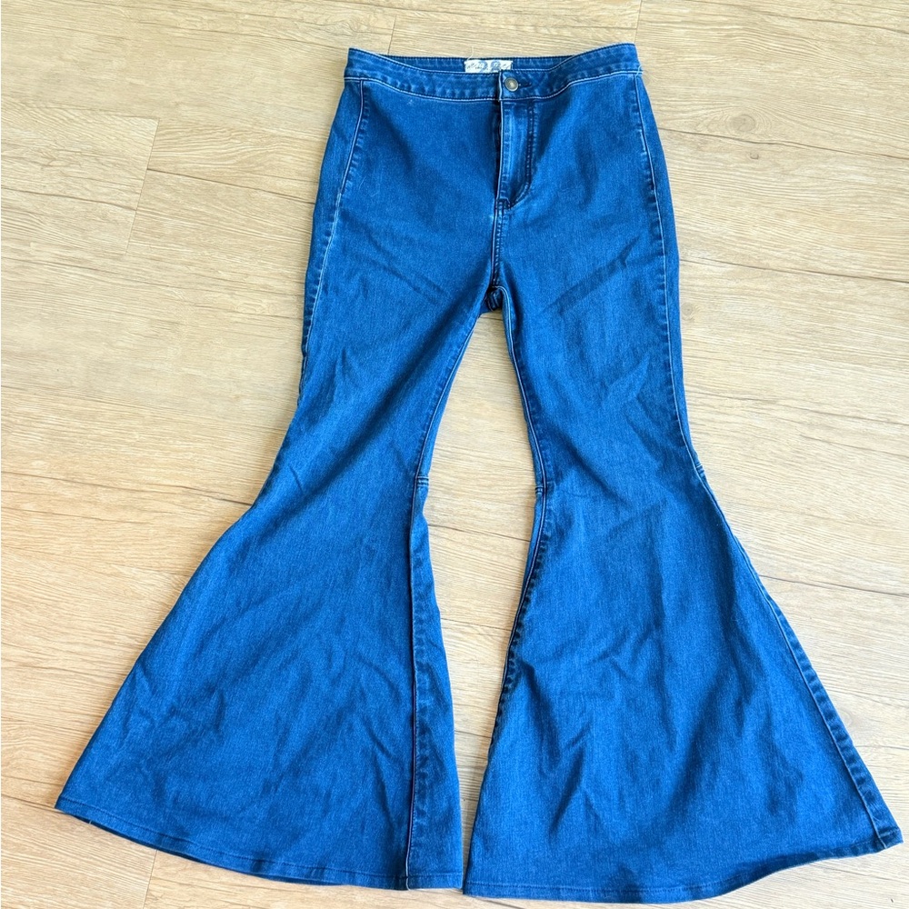 Free People Wide Leg Blue Jeans